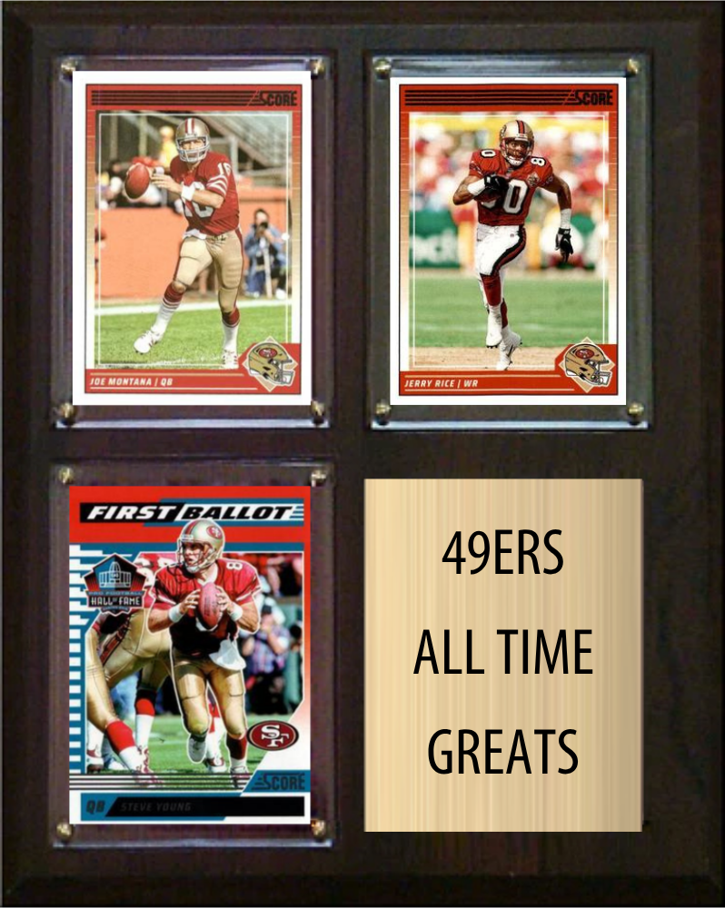 San Francisco 49ers All-Time Greats Fan Cave Plaque 8x10 3 Cards Joe Montana Jerry Rice Steve Young