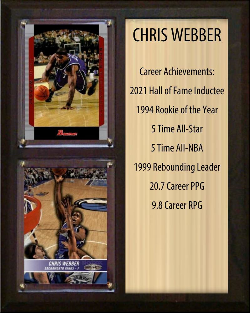 Chris Webber Sacramento Kings Hall of Fame Stats Plaque 8x10 2 Cards Hoops, Prizm, Donruss 2024 2025 2026