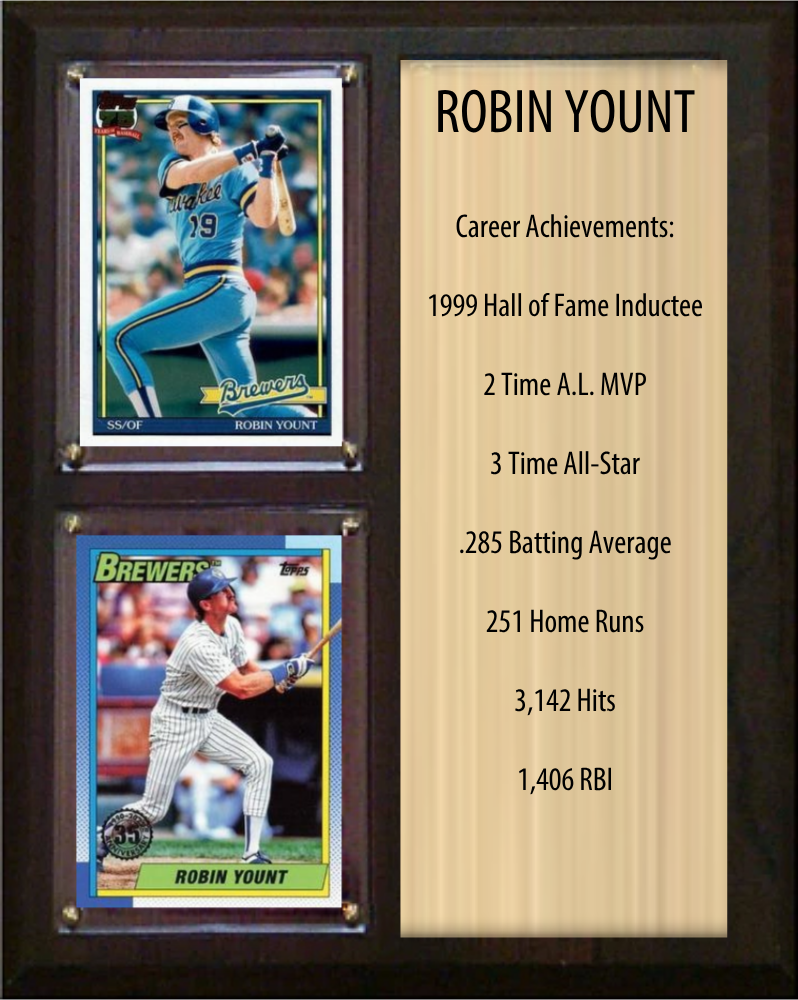 Robin Yount Milwaukee Brewers Hall of Fame Stats Plaque 8x10 2 Cards Topps, Bowman 2024 2025 2026