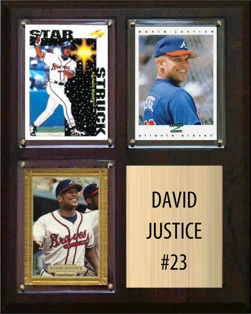 David Justice Atlanta Braves Fan Gift Plaque 8x10 3 Cards Topps, Bowman 2024 2025 2026