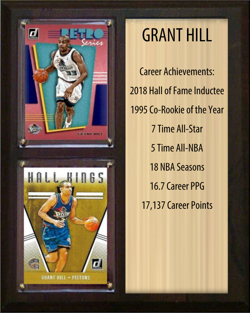 Grant Hill Detroit Pistons Hall of Fame Stats Plaque 8x10 2 Cards Hoops, Prizm, Donruss 2024 2025 2026