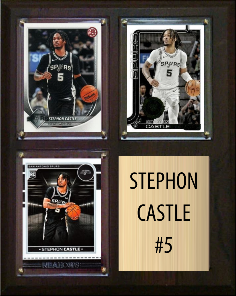 Stephon Castle San Antonio Spurs Fan Gift Plaque 8x10 3 Cards Topps Donruss Panini 2024 2025 2026