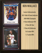 Ben Wallace Detroit Pistons Hall of Fame Stats Plaque 8x10 2 Cards Hoops, Prizm, Donruss 2024 2025 2026