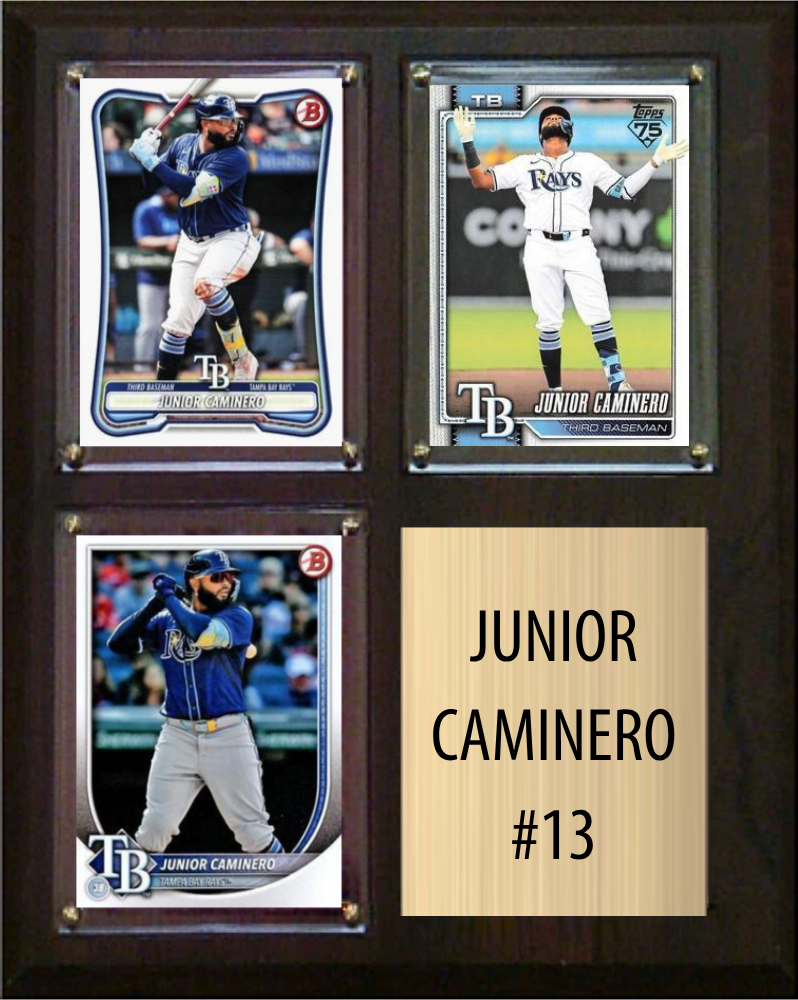 Junior Caminero Tampa Bay Rays Fan Gift Plaque 8x10 3 Cards Topps, Bowman 2024 2025 2026