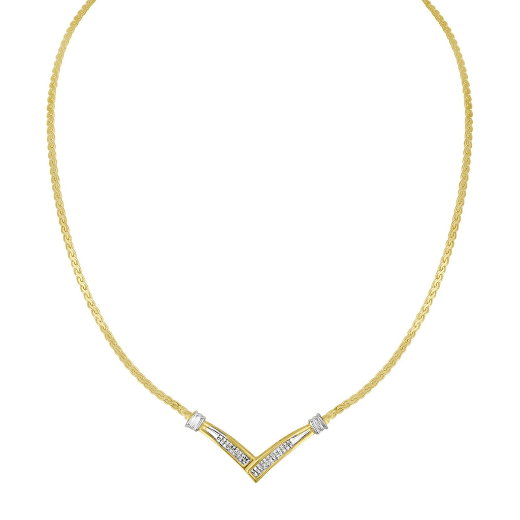 10K Yellow and White Gold 1/2 Cttw Princess Cut Diamond Channel-Set “V” Shape 18" Franco Chain Necklace (H-I Color, SI2-I1 Clarity)