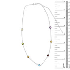 14K White Gold Bezel Set Mixed Gemstone 7 Station Adjustable 18"-24" Necklace