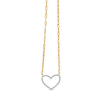 14K Yellow Gold Plated .925 Sterling Silver 1/4 Cttw Diamond Open Heart with Paperclip Chain Pendant Necklace (I-J Color, I2-I3 Clarity) - 18" Inches