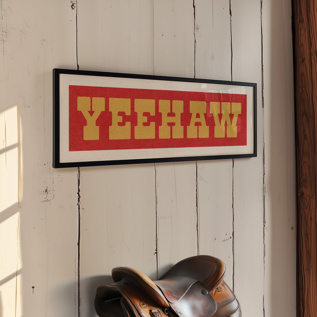 Framed YEEHAW Sign Red & Gold Art Print