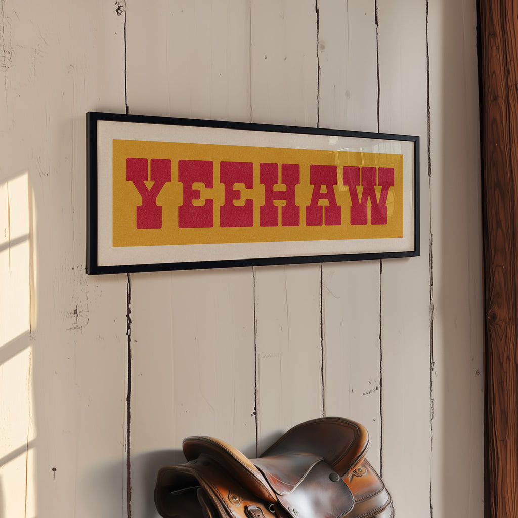 Framed YEEHAW Sign Gold & Red Art Print