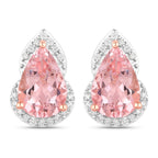 2.37 Carat Genuine Morganite and White Diamond 14K Rose Gold Earrings