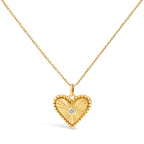 14K Yellow Gold Diamond Accent Heart Fluted Medallion Pendant Necklace