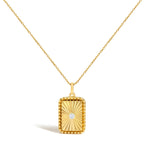 14K Yellow Gold Diamond Accent Rectangular Fluted Medallion Pendant Necklace
