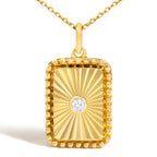 14K Yellow Gold Diamond Accent Rectangular Fluted Medallion Pendant Necklace