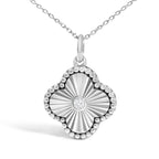 10K White Gold Diamond Accent Clover Fluted Pendant Necklace