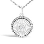 10K White Gold Diamond Accent Round Fluted Medallion Pendant Necklace