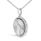 10K White Gold Diamond Accent Round Fluted Medallion Pendant Necklace