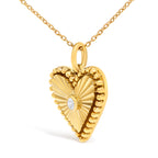 10K Yellow Gold Diamond Accent Heart Medallion Fluted Pendant Necklace
