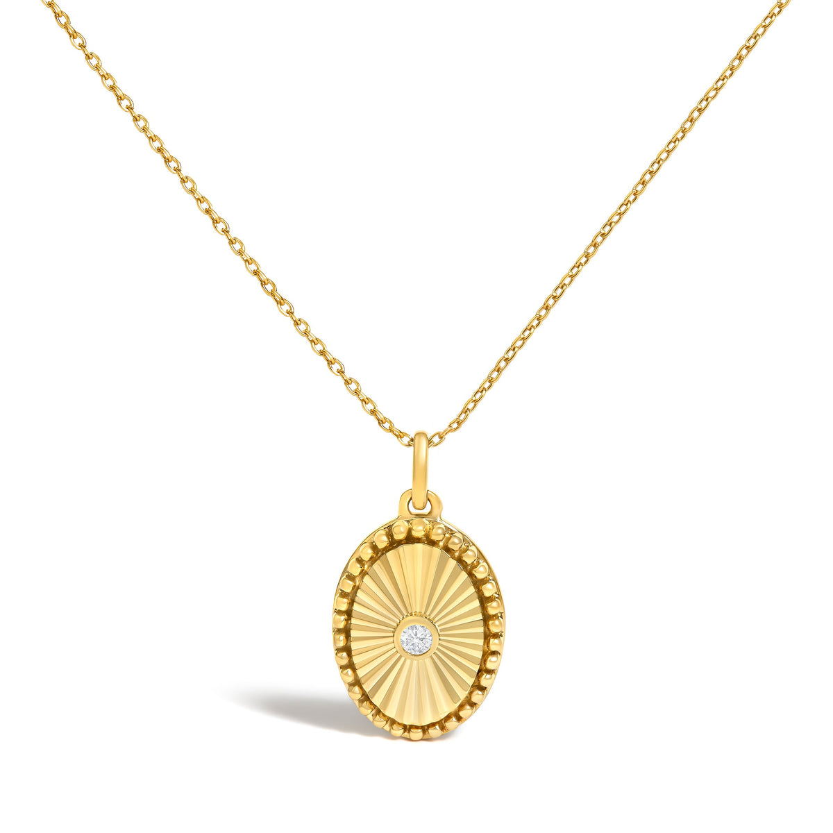 10K Yellow Gold Diamond Accent Oval Fluted Medallion Pendant Necklace