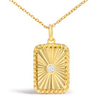 10K Yellow Gold Diamond Accent Rectangular Fluted Medallion Pendant Necklace