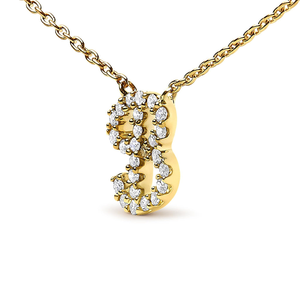 14K Yellow Gold Diamond Accent "A-Z" Initial Script Style Pendant Necklace