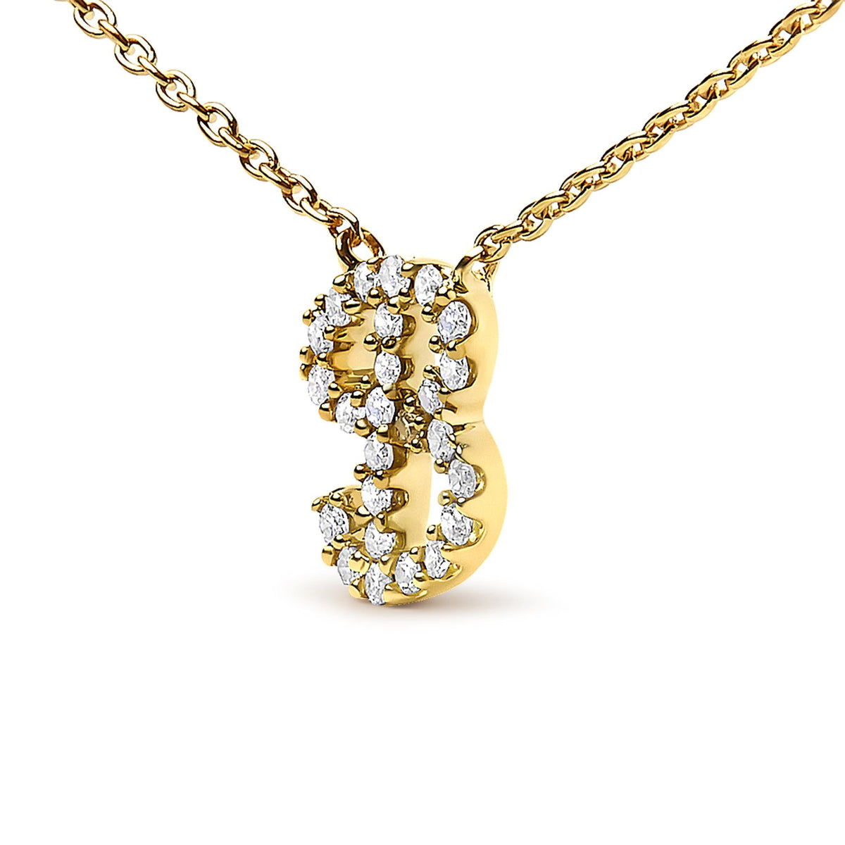 14K Yellow Gold Diamond Accent "A-Z" Initial Script Style Pendant Necklace
