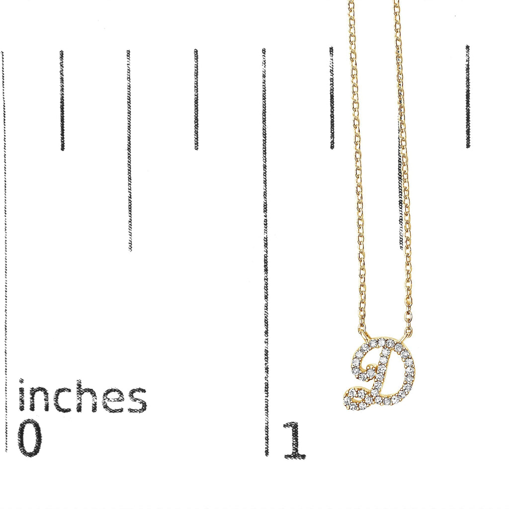 14K Yellow Gold Diamond Accent "A-Z" Initial Script Style Pendant Necklace