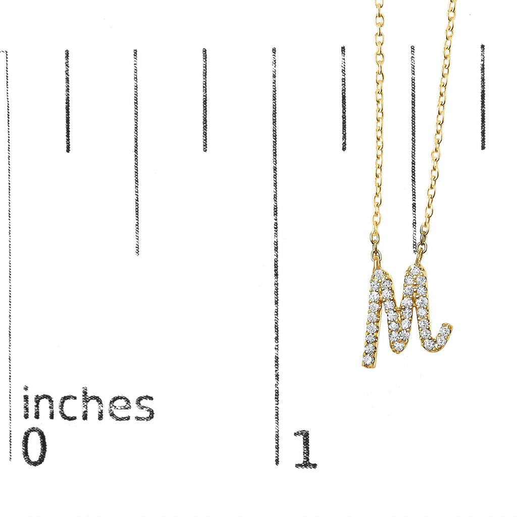14K Yellow Gold Diamond Accent "A-Z" Initial Script Style Pendant Necklace