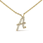 14K Yellow Gold Diamond Accent "A-Z" Initial Script Style Pendant Necklace
