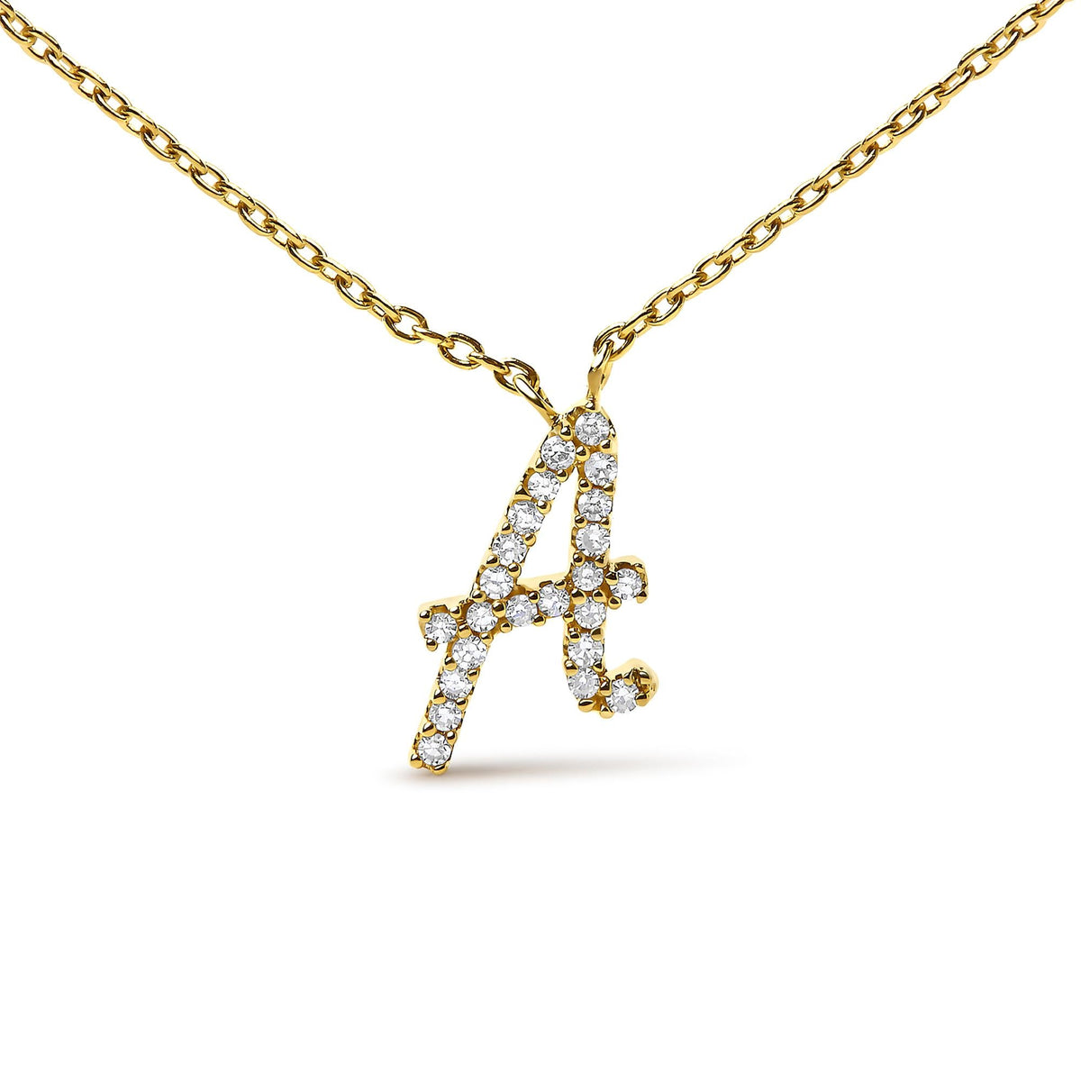 14K Yellow Gold Diamond Accent "A-Z" Initial Script Style Pendant Necklace