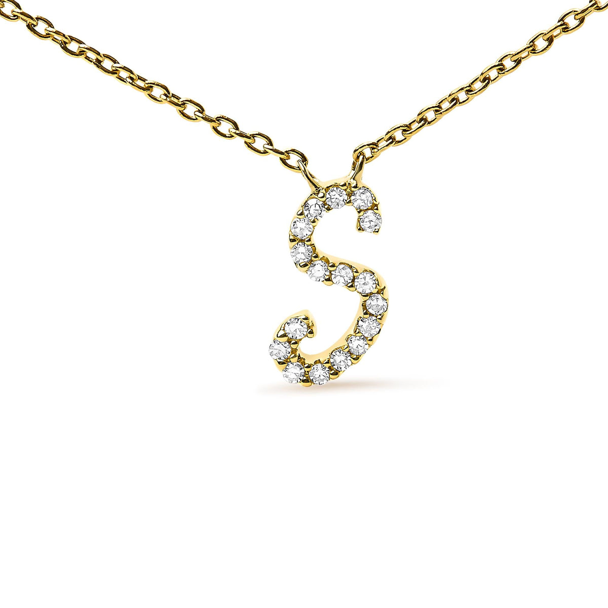 14K Yellow Gold Diamond Accent "A-Z" Initial Script Style Pendant Necklace