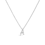 10K White Gold Diamond Accent "A" Initial Script Style Pendant Necklace