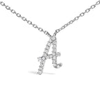 10K White Gold Diamond Accent "A" Initial Script Style Pendant Necklace