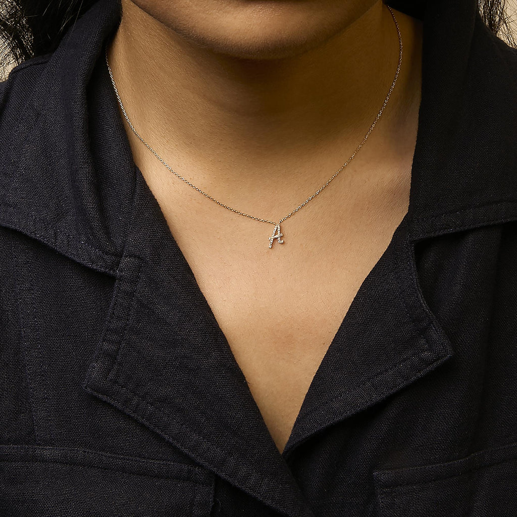 14K Yellow Gold Diamond Accent "A-Z" Initial Script Style Pendant Necklace