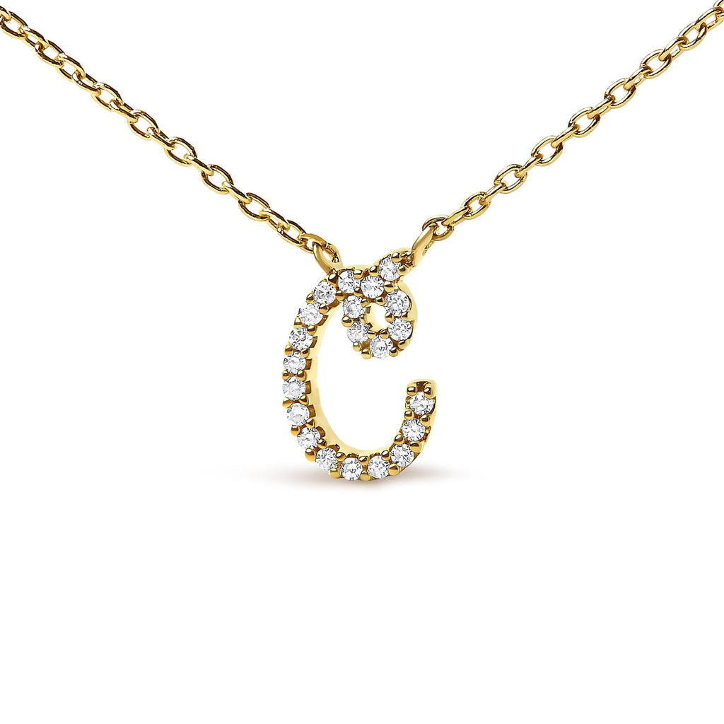 14K Yellow Gold Diamond Accent "A-Z" Initial Script Style Pendant Necklace