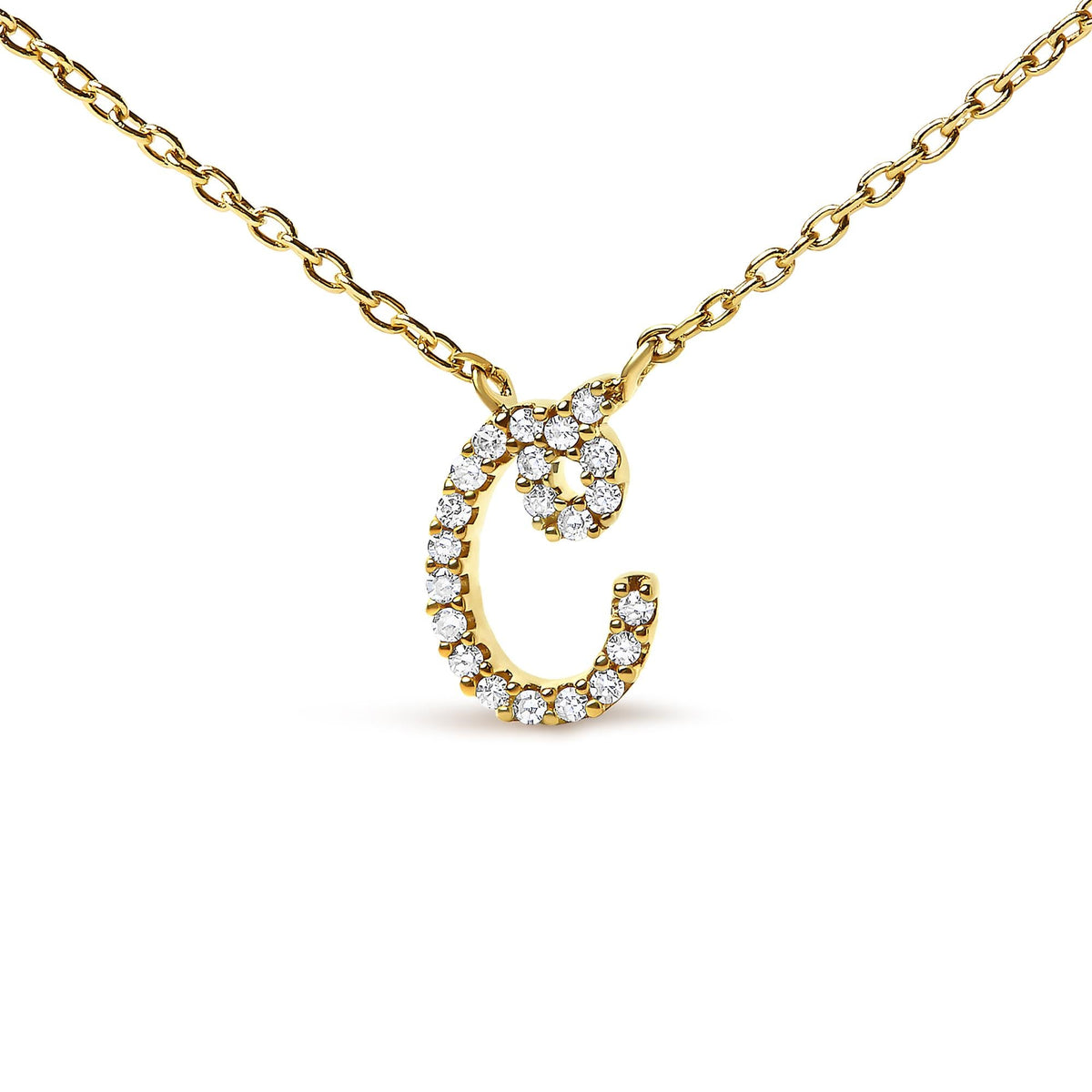 14K Yellow Gold Diamond Accent "A-Z" Initial Script Style Pendant Necklace