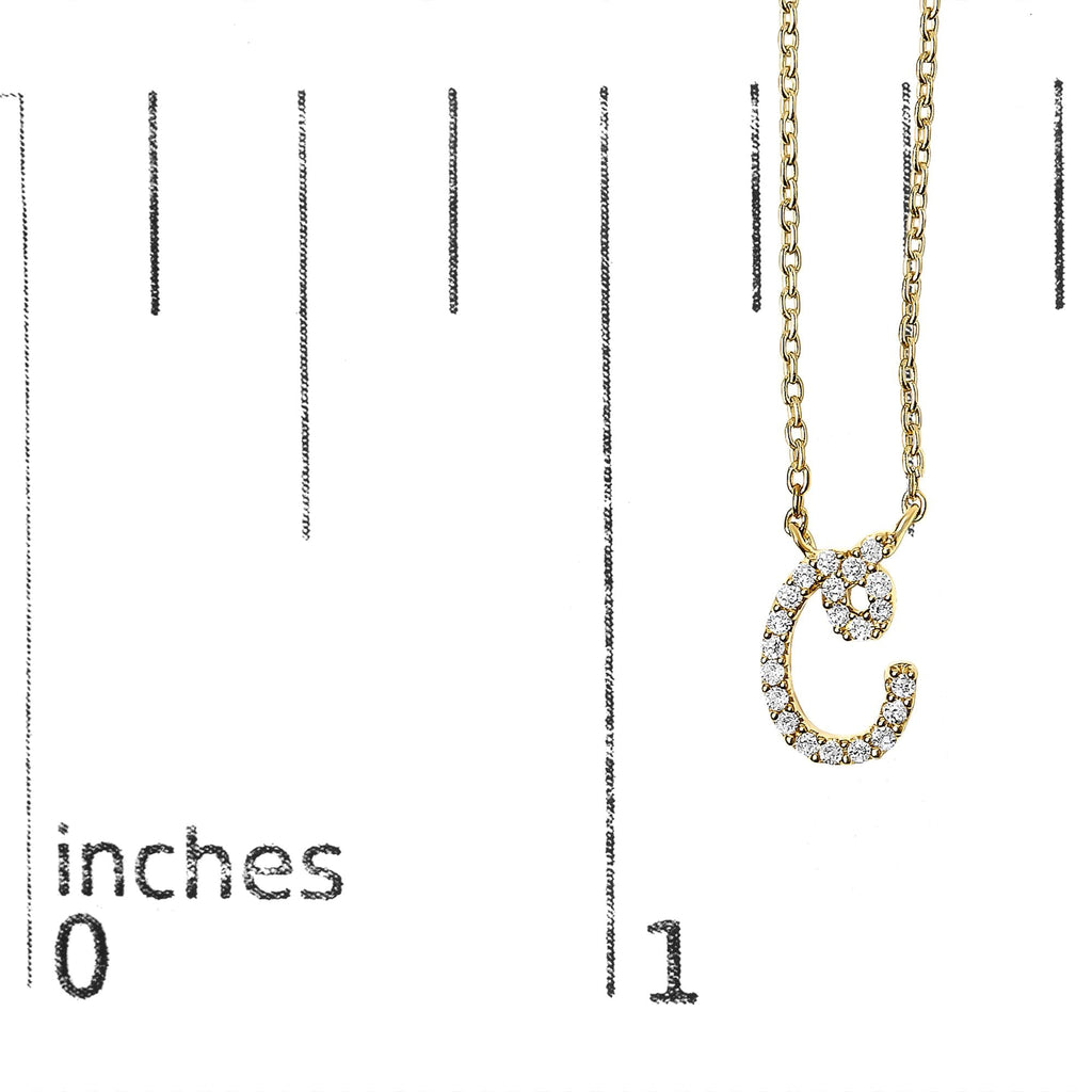 14K Yellow Gold Diamond Accent "A-Z" Initial Script Style Pendant Necklace