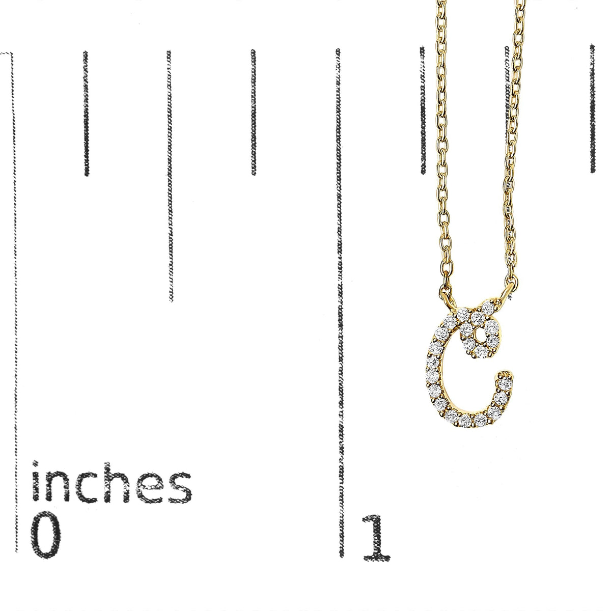 14K Yellow Gold Diamond Accent "A-Z" Initial Script Style Pendant Necklace