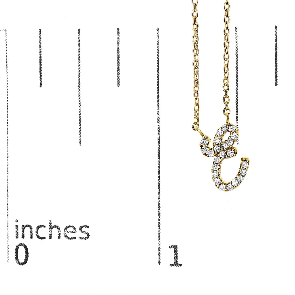 14K Yellow Gold Diamond Accent "A-Z" Initial Script Style Pendant Necklace