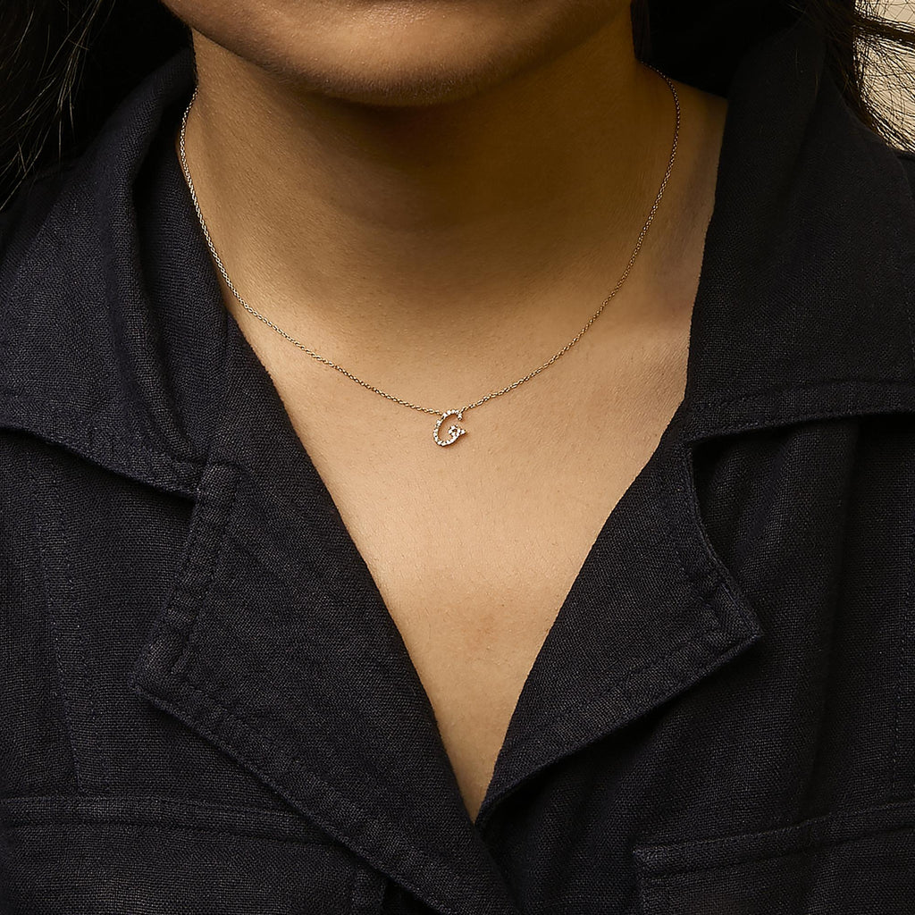 14K Yellow Gold Diamond Accent "A-Z" Initial Script Style Pendant Necklace