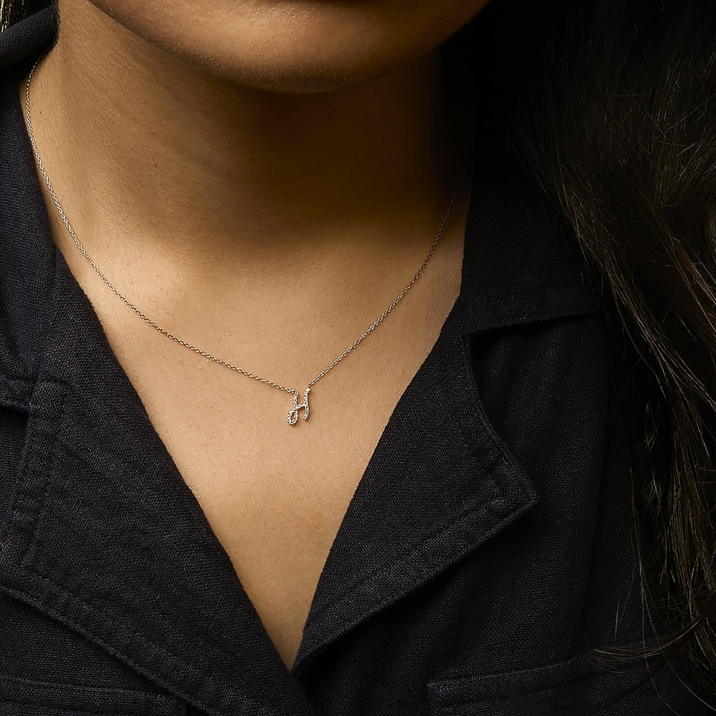 14K Yellow Gold Diamond Accent "A-Z" Initial Script Style Pendant Necklace
