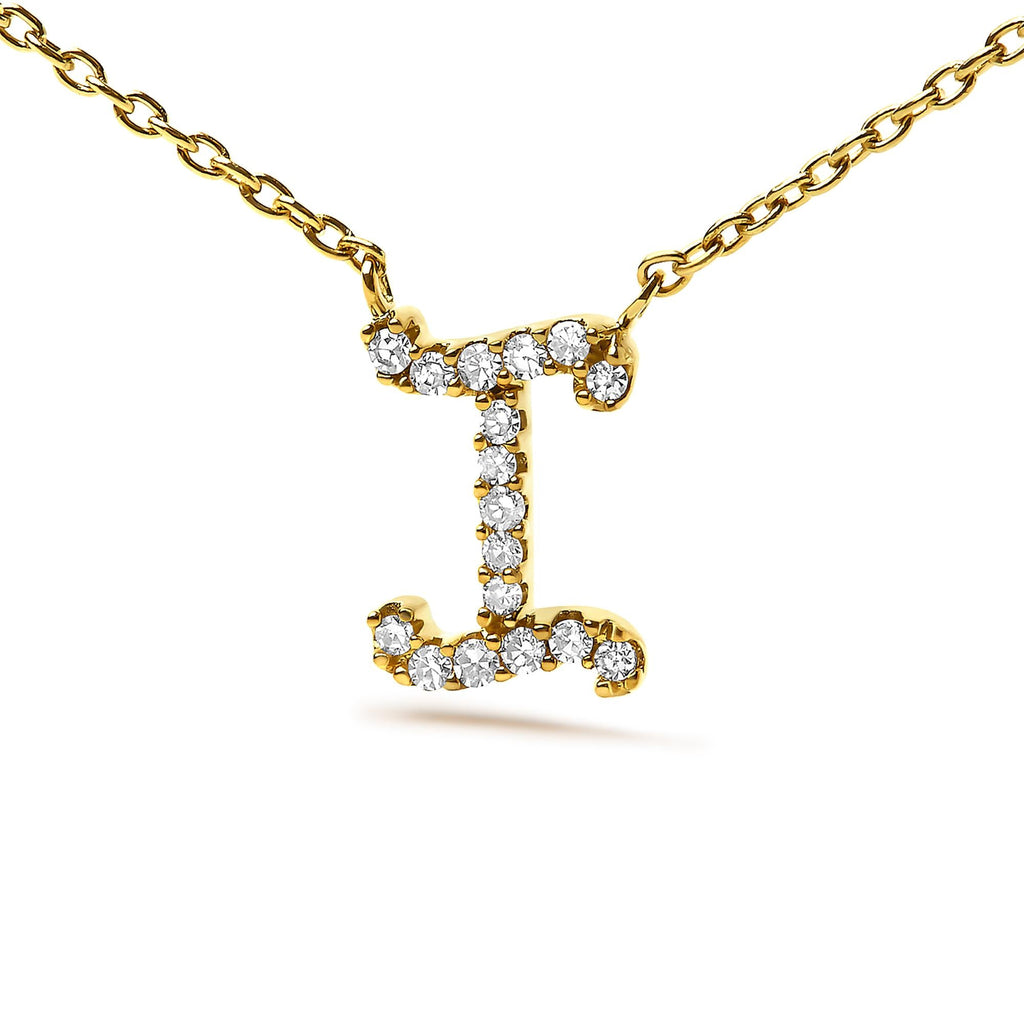 14K Yellow Gold Diamond Accent "A-Z" Initial Script Style Pendant Necklace