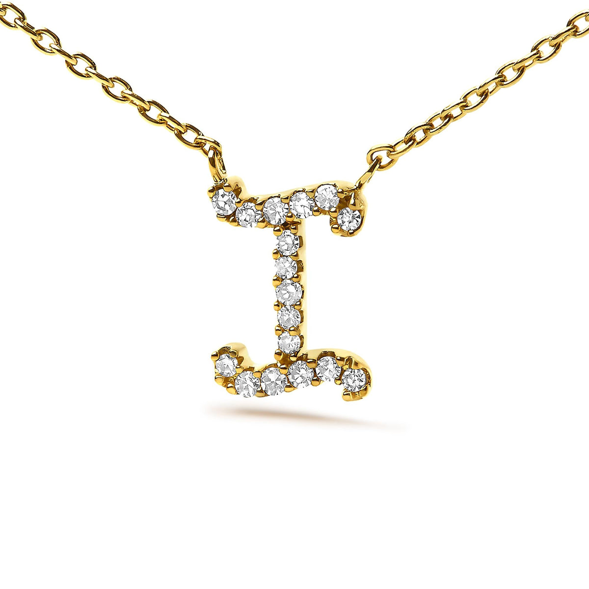 14K Yellow Gold Diamond Accent "A-Z" Initial Script Style Pendant Necklace