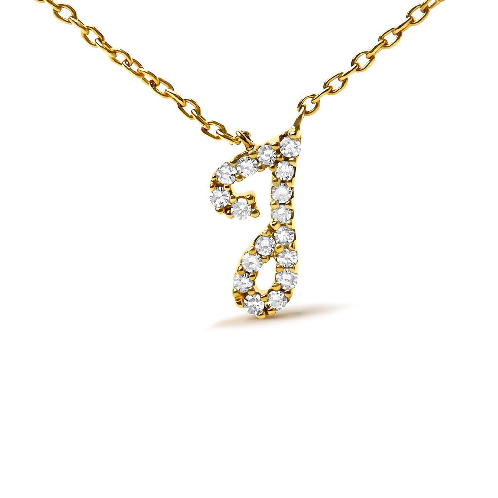 14K Yellow Gold Diamond Accent "A-Z" Initial Script Style Pendant Necklace