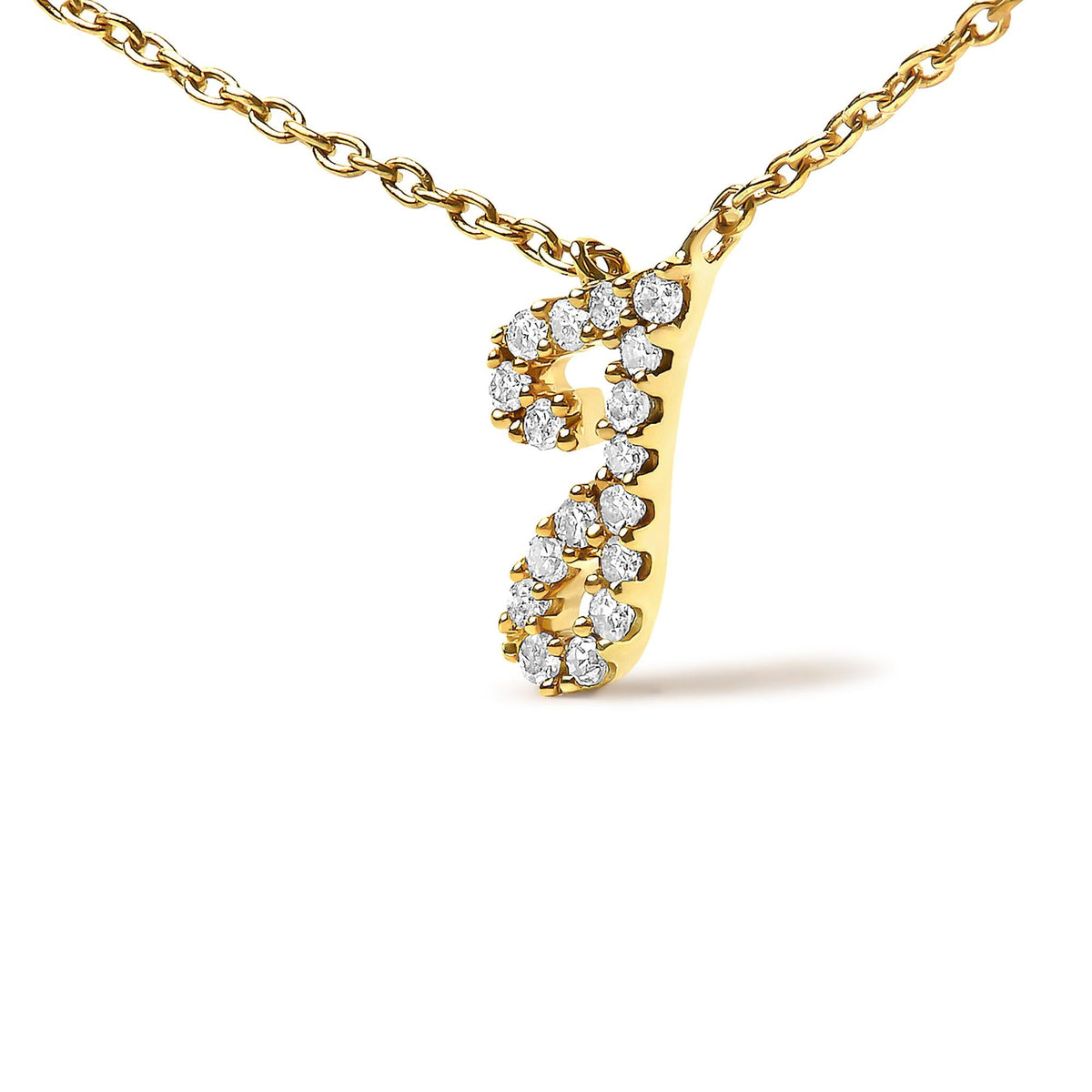 14K Yellow Gold Diamond Accent "A-Z" Initial Script Style Pendant Necklace