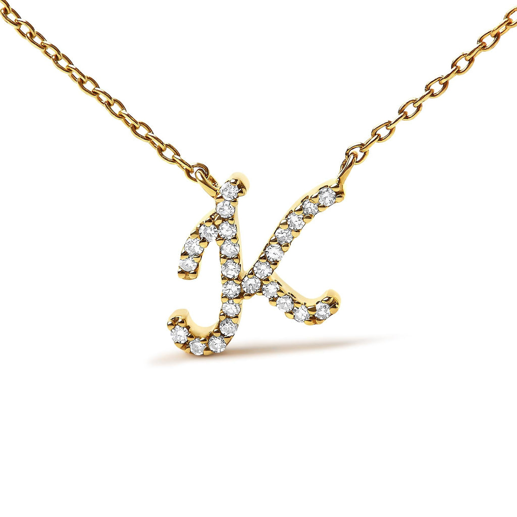 14K Yellow Gold Diamond Accent "A-Z" Initial Script Style Pendant Necklace