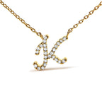 14K Yellow Gold Diamond Accent "A-Z" Initial Script Style Pendant Necklace