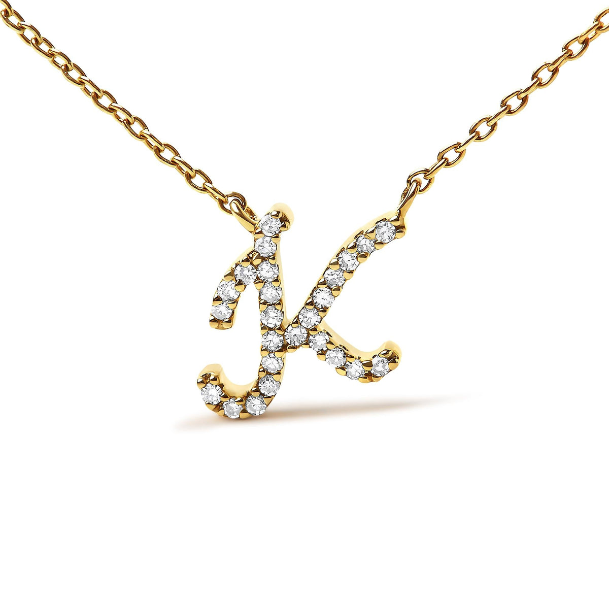 14K Yellow Gold Diamond Accent "A-Z" Initial Script Style Pendant Necklace