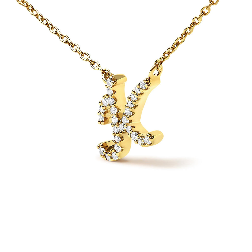 14K Yellow Gold Diamond Accent "A-Z" Initial Script Style Pendant Necklace