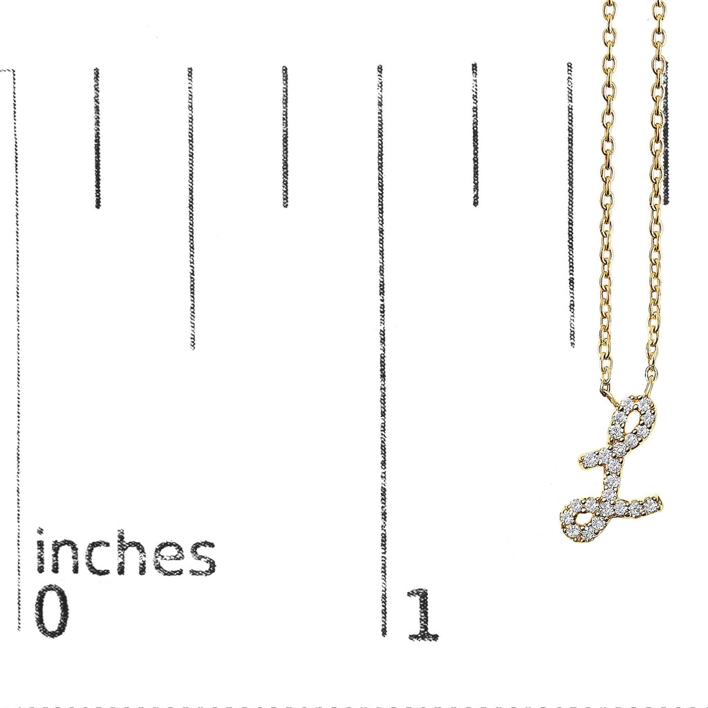14K Yellow Gold Diamond Accent "A-Z" Initial Script Style Pendant Necklace