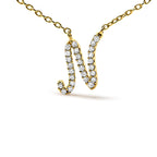 14K Yellow Gold Diamond Accent "A-Z" Initial Script Style Pendant Necklace